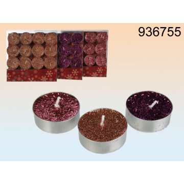 Portalumini con glitter, rame/pink/viola ass., set da 12 in confezione regalo PVC