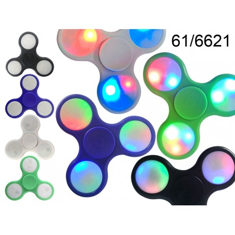  Crazy Gyro Spinner in plastica, con LED (pile incl.) ca. 7,5 cm, 4 colori ass., 24 pz. per display