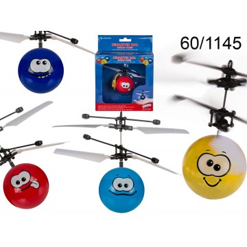  Palla elicottero, Funny Face, ca. 16 cm, 4 colori ass., accum. & cavo USB incl., in confezione con headercard