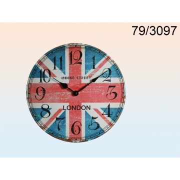 79/3097 - Orologio da parete in legno, Bond Street UK, D: ca. 33 cm, necessita 1 pila Mignon (AA)i