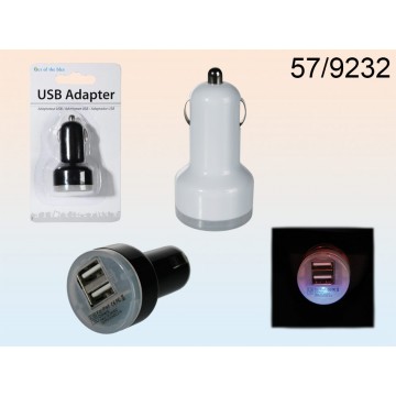 Adattatore USB universale luminoso per accendisigarette, 2 colori ass., su blister