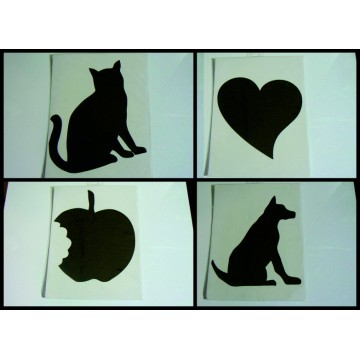 sagoma adesiva per camerette si puo' usare come lavagna cm 31x28 assortita nei soggetti mela,cane,gatto,cuore