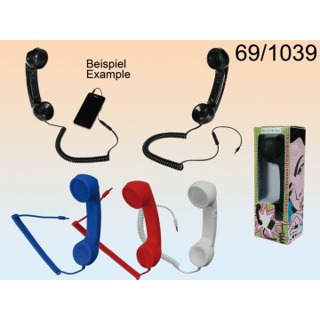 Cornetta del telefono in plastica, Retro con regolatore del volume   & tasto per ricevere telefonate, ca. 20 cm, 4 colori ass.
