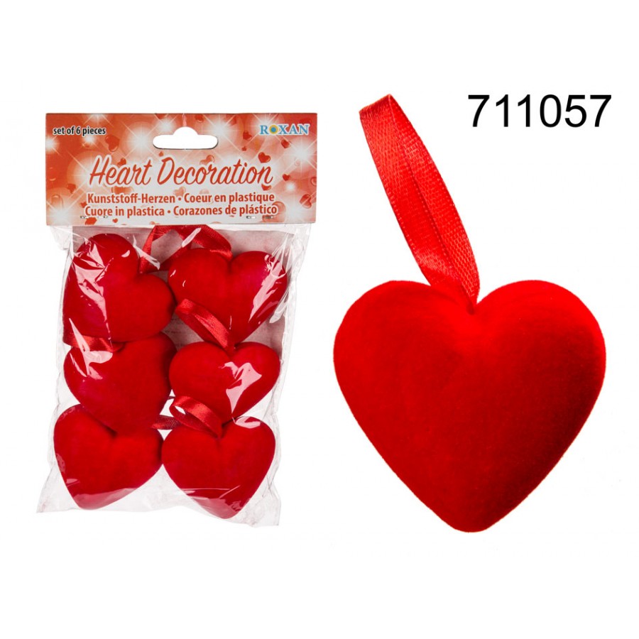 Cuori in plastica rossi, ca. 5 x 3 cm, da appendere, set da 6 in sacchetto  di plastica con headercard (prezzo set) - Pazza Idea Regali