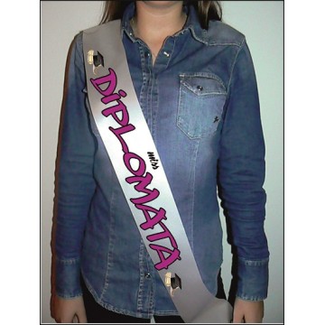Fascia con scritta MISS DIPLOMATA in poliestere bianco