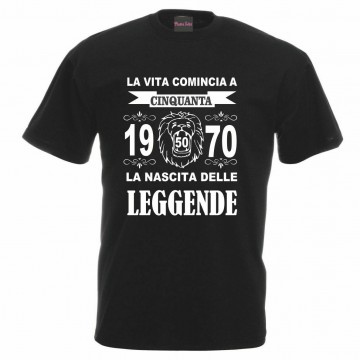t-shirt nera uomo donna scritta 1970 50 anni nascita leggende leone compleanno