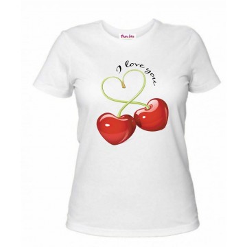 t-shirt donna manica corta scritta i love you regalo san valentino ciliege