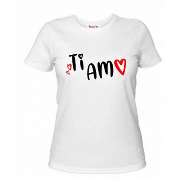 t-shirt donna bianca scritta ti amo idea regalo san valentino cuore cuori