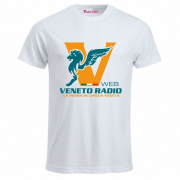 t-shirt bianca scritta logo veneto radio gadget