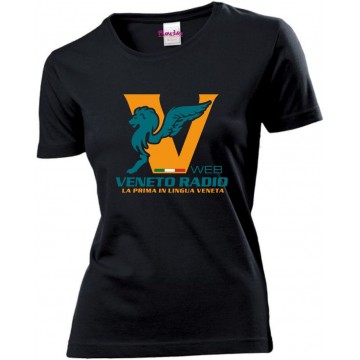t-shirt donna nera scritta logo veneto radio gadget
