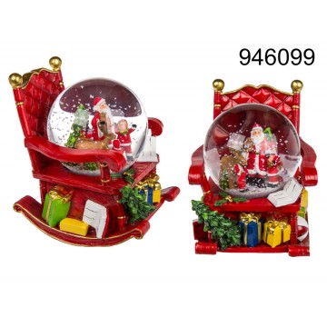 Sfera in poliresina con neve, Babbo Natale su sedia a dondolo, ca. 11 x 8,5 cm, 6 pz. per displayMINIMO 24 PEZZIEAN 40298113772
