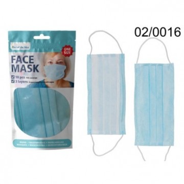 Mascherine per bocca e naso, 3 strati, con elastico per orecchie, taglia unica, 10 pz in busta colorata (prezzo per busta)