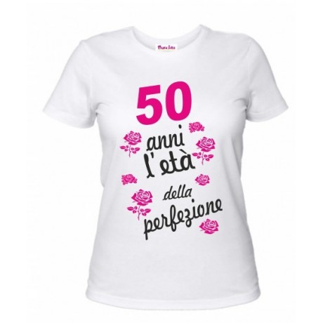 t-shirt in cotone donna 50 anni l'eta' della perfezione
