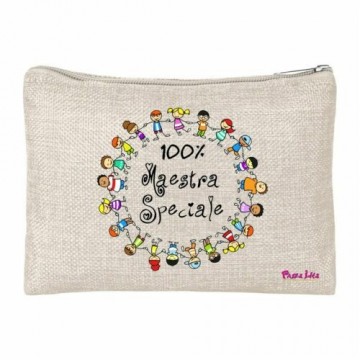 pochette bustina porta oggetti scritta 100% maestra speciale regalo alunni scuol