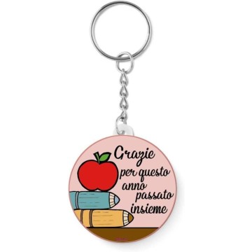 Portachiavi in plastica e metallo d.37 mm con stampa grazie per quest'anno passato assieme