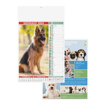 kit 100 Calendario cani e gatti  mensile con testata termosaldata, festività internazionali e retro stampato