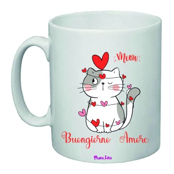 tazza mug in ceramica 8x10 con stampa buongiorno amore gatto