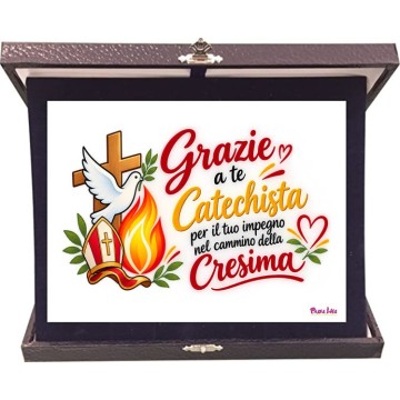 Targa con astuccio blu cm 23x19 con dedica grazie a te catechista