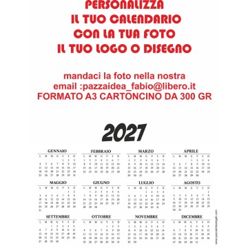 Calendario personalizzato con la tua foto ,logo o disegno formato a3 stampato su cartoncino da 300 gr