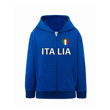 Felpa con stampa  italia in caldo cotone 290 gr con zip , cappuccio e tasconi