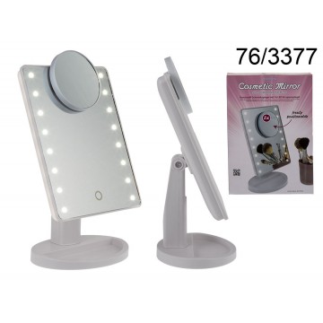 Specchio in plastica con 16 LED & specchio con lente, ca. 28 x 20 cm, per 4 pile mignon (AA)