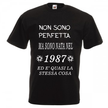 t-shirt cotone  scritta non sono perfetta 1987