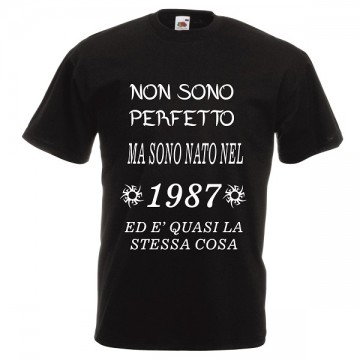 t-shirt cotone  scritta non sono perfetto 1987