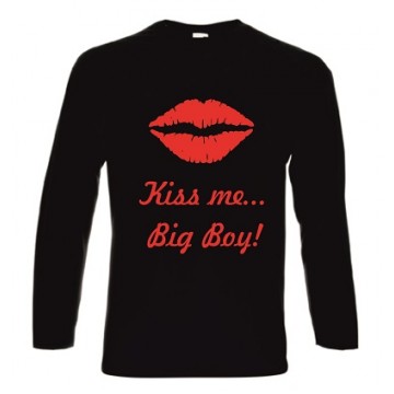 t-shirt cotone manica lunga con scritta kiss me big boy