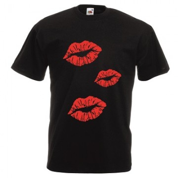 t-shirt manica corta con disegno 3 bocche baci