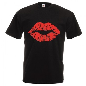 t-shirt manica corta con disegno bocca bacio